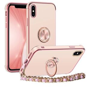 iPhone X/Xs case,pink w strap & ring holder. Free 2 glass screen protectors-5.8”